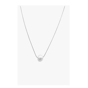 ADORNIA White Rhodium Plated 10mm Freshwater Pearl Pendant Neck lace